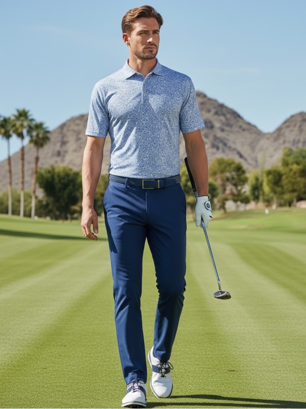 Peter Millar Tillis Performance Jersey Golf Polo L Blue Summer Comfort